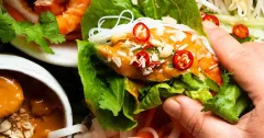 Vietnamese Shrimp Lettuce Wraps with Peanut Sauce