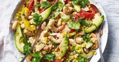 Roasted Corn and Prawn Salad with Avocado and Peppers