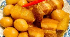 Thịt kho trứng cút củ cải nước dừa đậm đà