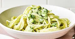 Creamy Edamame Pesto Spaghetti with Rocket Salad