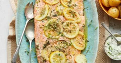 Slow-Roasted Salmon with Potato Salad and Dill Mustard Mayo
