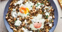 Creamy Skillet Eggs with Beans, Mushrooms and Tarragon