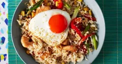 Rainbow Prawn Fried Rice with Crispy Fried Eggs