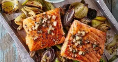 One-Pan Roasted Salmon with Leeks and Parsley Dressing