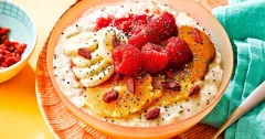 Healthy Porridge Bowl with Raspberry Compote