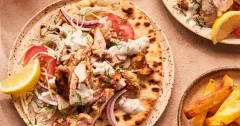 BBQ Chicken Gyros with Dill Cabbage Salad