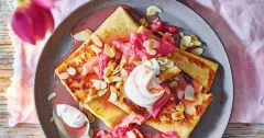 Crispy Spelt Pancakes with Rhubarb Compote