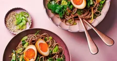 Spring Greens Soba Salad with Korean Marinated Eggs