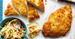 Crispy Chicken Schnitzel with Creamy Apple Coleslaw