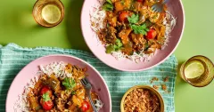 Satay Aubergine and Tomato Curry with Crispy Onions