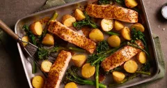 Honey Mustard Salmon & Potato Traybake with Broccoli
