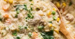 One Pot Chicken Orzo with Vegetables and Parmesan