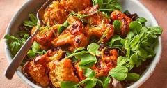 Baked Buffalo Cauliflower Wings with Lentil Salad