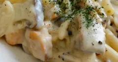 Japanese Salmon Mushroom Miso Cream Pasta