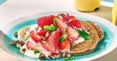 Fluffy Vegan Strawberry Spelt Pancakes
