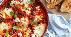 Baked Eggs with Spinach, Tomato, Ricotta and Basil