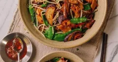 Vegetable Chow Fun with Crispy Eggplant