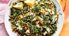 Lemon and Spinach Brown Rice with Feta and Walnuts