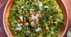 Creamy Watercress Risotto with Goat's Cheese and Hazelnuts