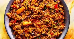 One-Pot Vegan Rice and Beans with Peppers and Olives