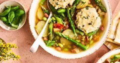 Chunky Vegetable Soup with Herby Cheese Dumplings