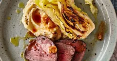 Roast Beef Fillet with Marmite Mash and Charred Cabbage