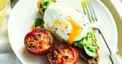 Smashed Avocado and Poached Eggs with Roasted Tomatoes