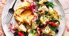 Roasted Cauliflower & Pepper Salad with Butter Bean Hummus