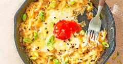 Cheesy Skillet Hash Browns with Baked Eggs