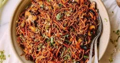 Soy Caramel Noodles with Sweet Potato and Shiitake