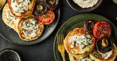 Savory Vegan Pancakes with Grilled Mushrooms and Tomatoes