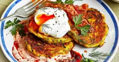 Courgette Ricotta Fritters with Poached Eggs