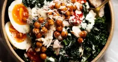 Chicken Kale Salad with Crispy Chickpeas