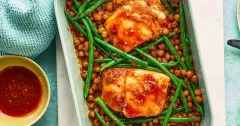 Honey Harissa Baked Cod with Crispy Chickpeas