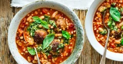 Hearty Meatball Minestrone with Basil Pesto