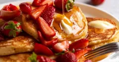 Fluffy Ricotta Pancakes with Macerated Strawberries