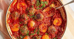 Spiced Lamb Meatballs with Roasted Apricots and Fregula