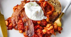Homemade Baked Beans on Toast with Poached Eggs