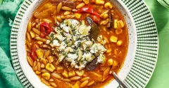 Mediterranean Summery Orzo Soup with Feta and Olives