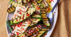 Grilled Courgette and Halloumi Salad with Lemon Caper Dressing