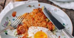 Crispy Sichuan-Style Hash Browns with Sunny-Side Up Eggs