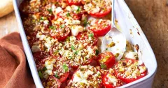 Roasted Tomatoes with Feta, Dukkah, and Homemade Flatbreads
