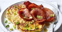 Buttermilk Corn Pancakes with Crispy Bacon & Maple Syrup