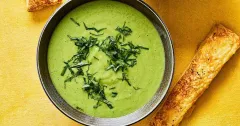 Vibrant Pea and Mint Soup with Cheesy Pastry Wands