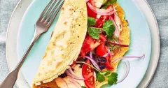 Socca Pancakes with Hummus and Quick-Pickled Onions