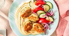 Chicken Koftas with Creamy Hummus and Tomato Salad
