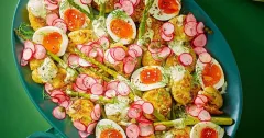 Crispy Smashed Potatoes with Asparagus and Jammy Eggs