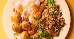 Crispy Roast Chicken with Jersey Royals & Watercress Stuffing