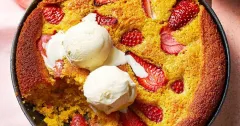 Strawberry Almond Polenta Skillet Cake