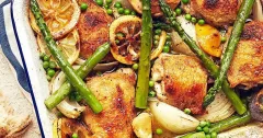 Lemon Roasted Chicken with Asparagus and Peas